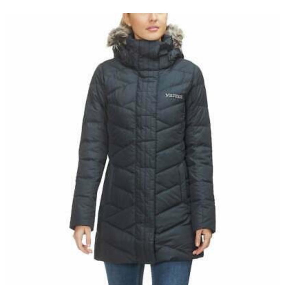 Marmot Varma Black Down Hooded Parka Large NWOT